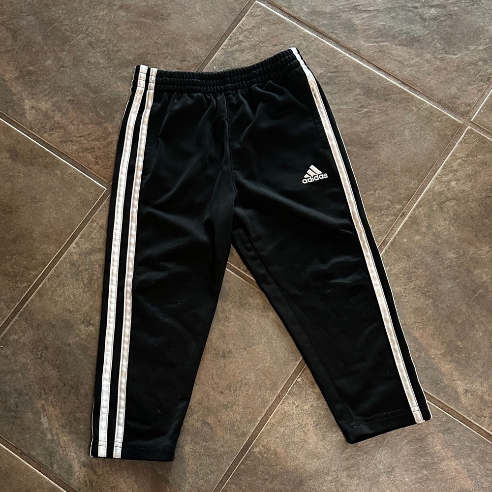 Adidas Kids Black Joggers with White Stripes